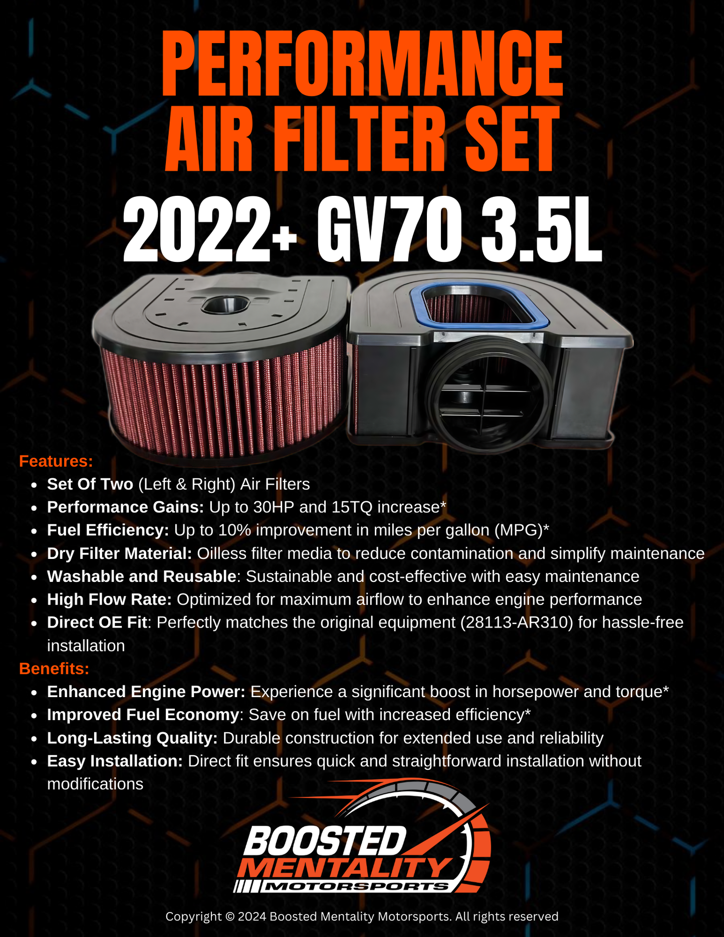 Genesis GV70 3.5T 2022+ High Performance Air Filters (Set) | Boosted Mentality Motorsports